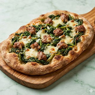 Pinsa friarielli, salsiccia, provola affumicata
