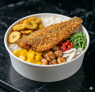 Fritura orata al cocco riso e platano frito