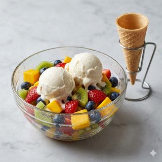 Fruit salad with ice cream