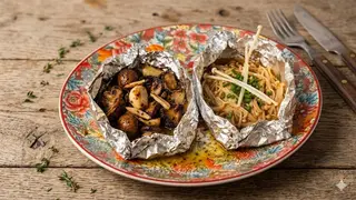 Funghi arrosto con aglio nella carta stagnola