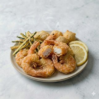 Gamberi e zucchine fritte