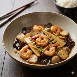 Gamberetti con funghi bambù cinese