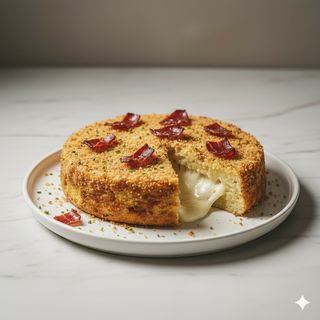 Gateau di patate con cuor di scamorza affumicata pan grattato e speck croccante