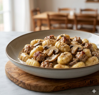 Gnocchi con salsiccia e funghi porcini