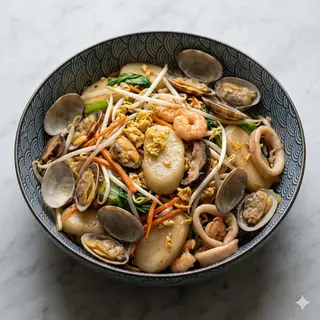 121 Gnocchi di riso saltati con frutti di mare