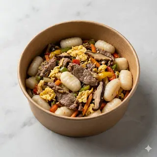 120 Gnocchi di riso saltati con carne di maiale
