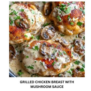 Grilled chicken breast with mushroom sauce