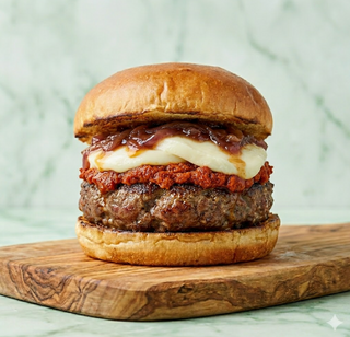Burger black angus, nduja, mozzarella, salsa di cipolle