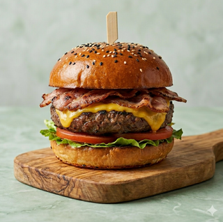 Burger black angus, bacon grigliato e cheddar