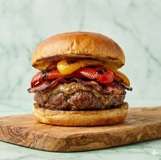 Burger black angus, peperoni arrostiti, cheddar