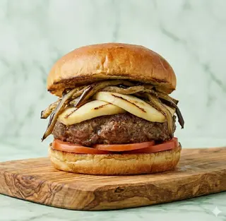 Burger black angus, melanzane a filetto, provola affumicata, pomodoro