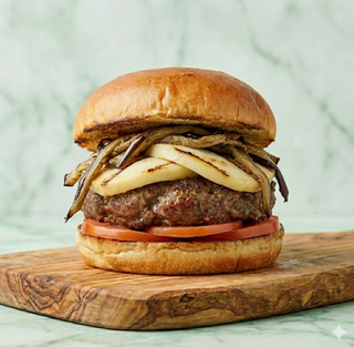 Burger black angus, melanzane a filetto, provola affumicata, pomodoro