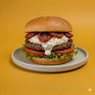 Hamburger con burrata e pomodorini secchi
