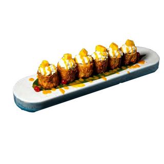 N.26 Hosomaki salmone fritto, mango, Philadelhpia, salsa mango 