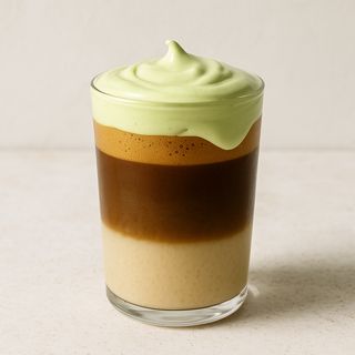 Iced white choc pistachio oat shaken espresso