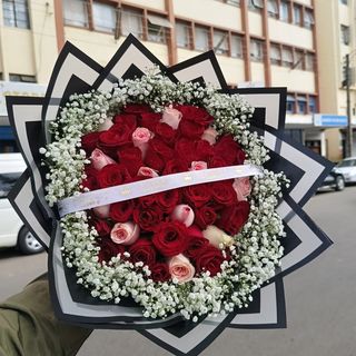 Crimson & Blush Romance Rose Bouquet