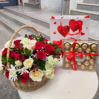 Red & White Love Basket with Chocolates