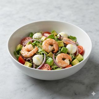 Insalata di gamberi, mozzarella e avocado