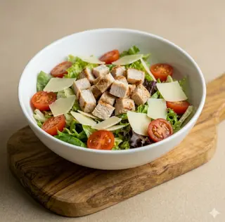 Insalata, pomodorini, petto di pollo alla griglia, grana