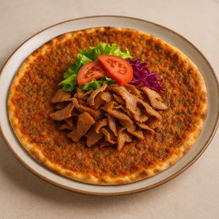 Lahmacun con carne di kebap e verdure