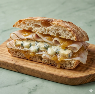 Panino lardo di colonnata, salsa di pere, gorgonzola