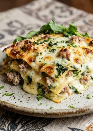 Lasagna bianca con crema di rape e salsiccia