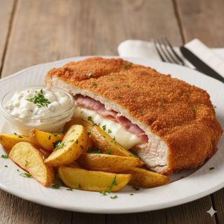 Lubijanska di maiale con patate rustiche e salsa tartara