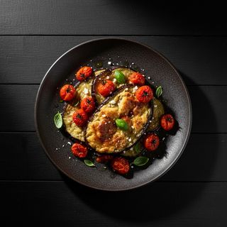 Melanzane e datterini rossi al forno