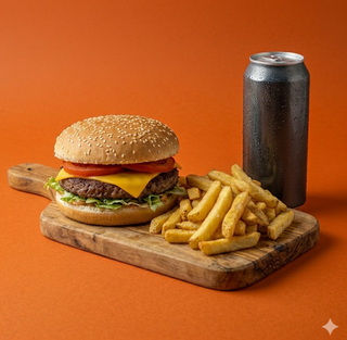 Cheese burger con patatine e bibita