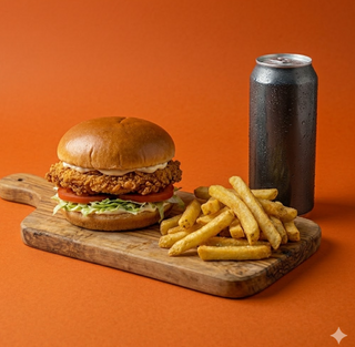 Chicken burger con patatine e bibita