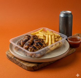 Hot chicken wings con patatine e bibita