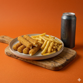 Mozzarella stick con patatine e bibita