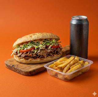 Panino kebab con patatine e bibita
