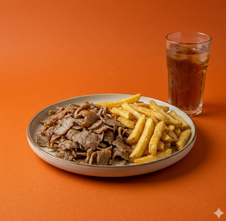 Piatto kebab con patatine e bibita