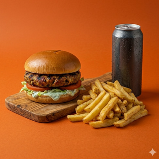 Seekh burger con patatine e bibita