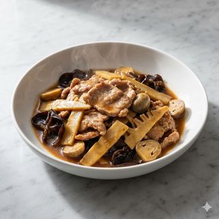 Maiale con funghi bambù cinese
