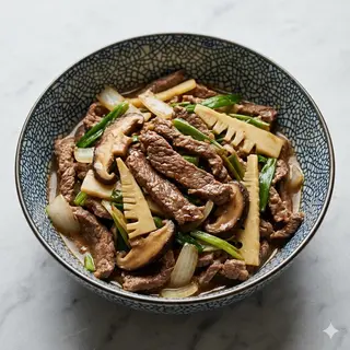 183 Manzo con funghi e bambu