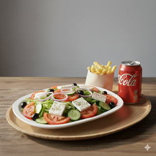 Insalata greca, patatine e bibita 33 cl