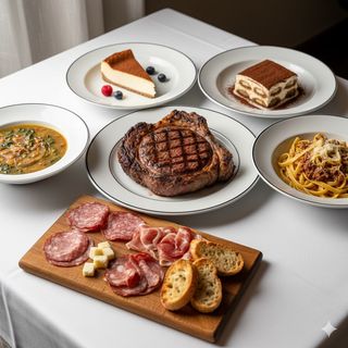 Menù Mattacena completato, antipasto, 2 primi, bistecca 1,2 kg circa e 2 dolci 