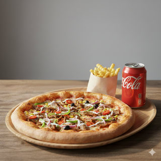 Pizza kebab completa, patatine e bibita 33 cl
