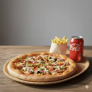 Pizza vegetariana, patatine e bibita 33 cl