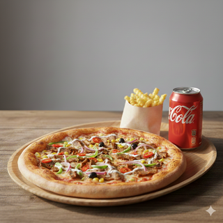 Pizza vegetariana, patatine e bibita 33 cl