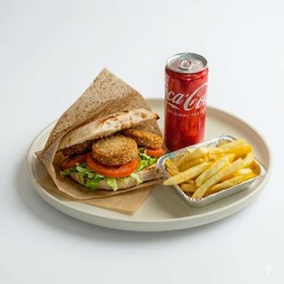 Menù con panino falafel e verdure di base