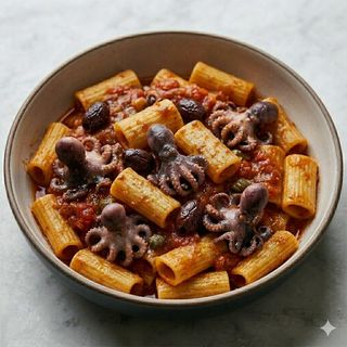 Mezzi paccheri polipetti alla Luciana