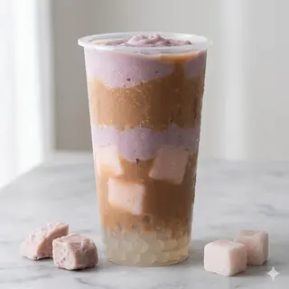 Milk tea con mochi e puree di taro
