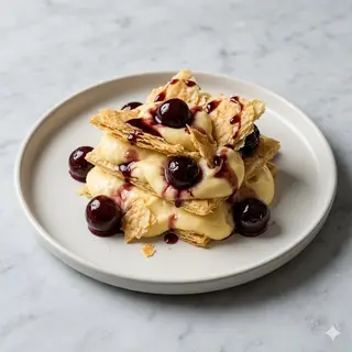 Millefoglie scomposta crema e amarena