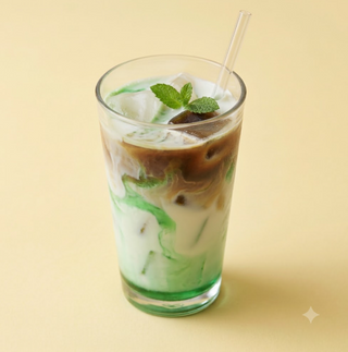 Mint iced cube latte