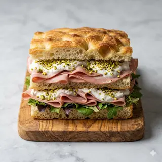 Mortadella, stracciatella, pistacchio, insalata