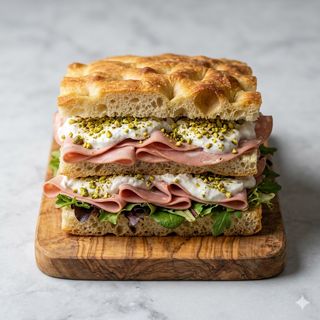Mortadella, stracciatella, pistacchio, insalata