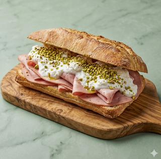 Panino mortadella, stracciatella, granella di pistacchio